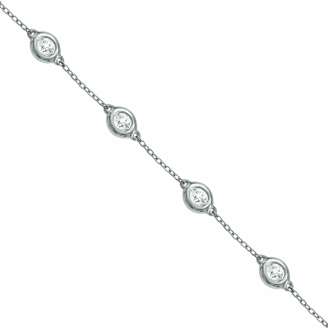 Buy 𧨠Monary 1 Carat TW Bezel Set Genuine Diamond Station Bracelet in 14K White Gold for π© women π - Image 3