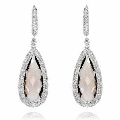 Deals 💯 Monary Smoky Quartz & Diamond Fashion Earrings Set in 14K White Gold for 👩 women 👍