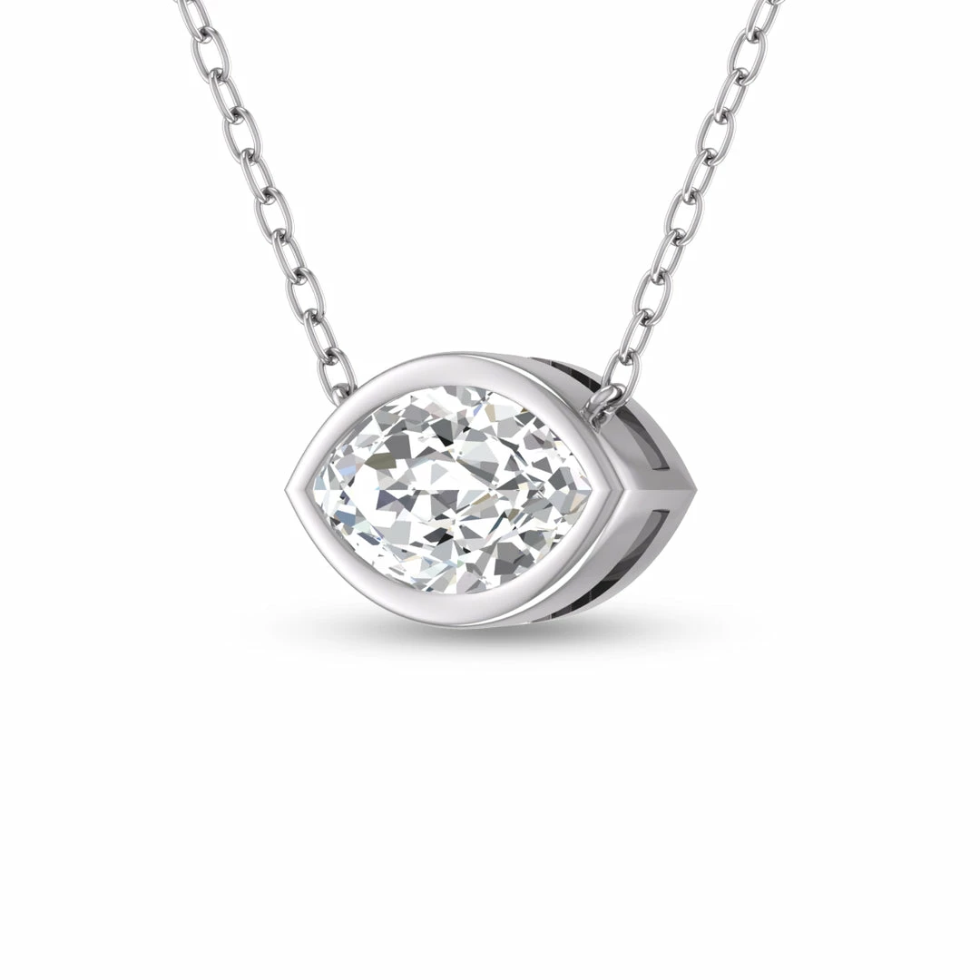 Wholesale β€οΈ Monary Lab Grown 1/4 CTW Marquise Shaped Bezel Set Diamond Solitaire Pendant in 14K White Gold for π© women β¨ - Image 2