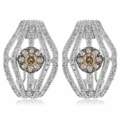 Wholesale 🎉 Monary Brown & White Diamond Huggies Earrings Set in 14K White Gold for 👩 women 😉
