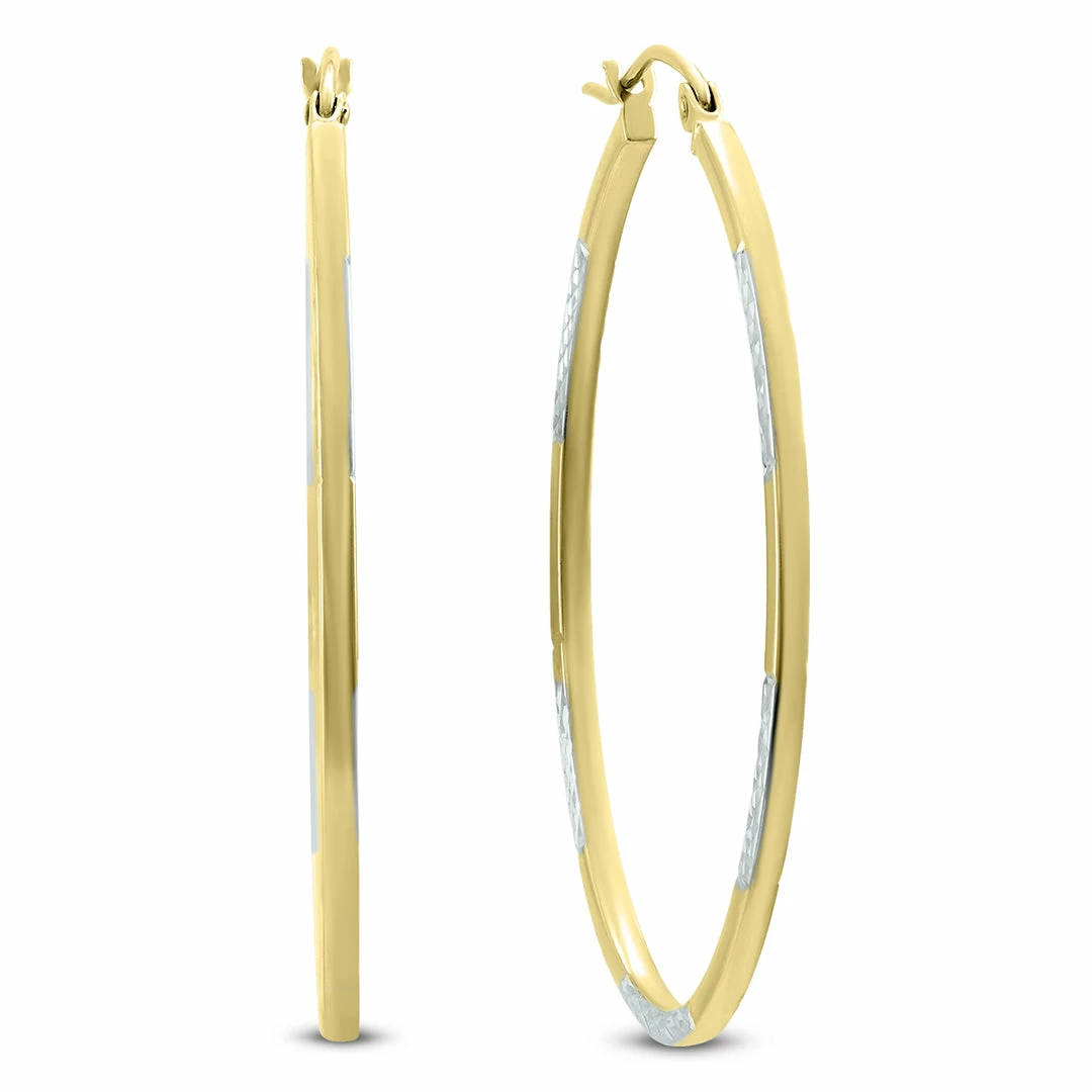 Outlet 𧨠Monary 14K Yellow Gold Two Toned Hoop Earrings with Diamond Cut Rhodium Accents (42mm) for π© women βοΈ