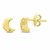 Best Pirce 🛒 Monary Diamond Accent Moon Stud Earrings in 14K Yellow Gold for 👩 women 😉