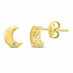 Best Pirce 🛒 Monary Diamond Accent Moon Stud Earrings in 14K Yellow Gold for 👩 women 😉